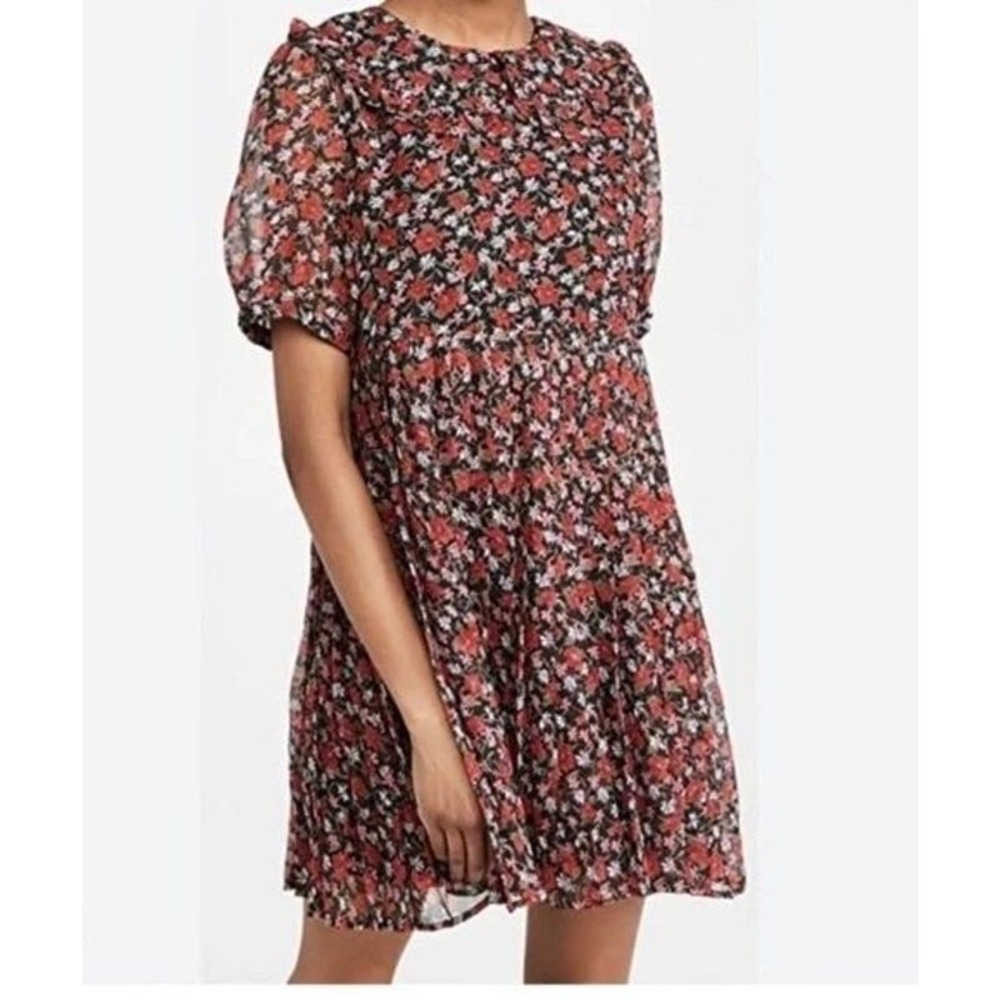 en saison Floral Pleated Mini Dress L Dark Cottagecore Twee Peter Pan Collar
